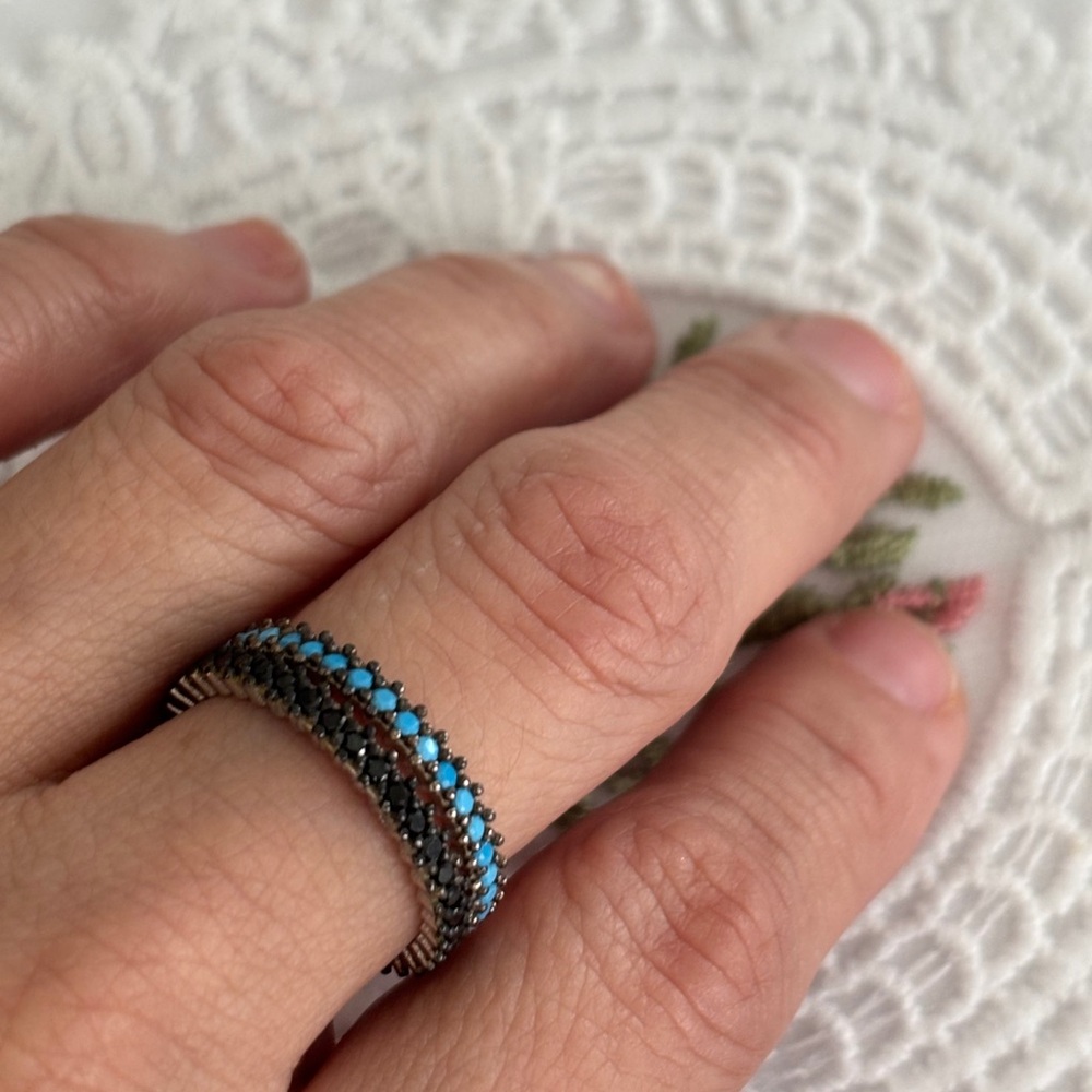 Elegant Sterling Silver and Torquoise Blue Stacked Ring
